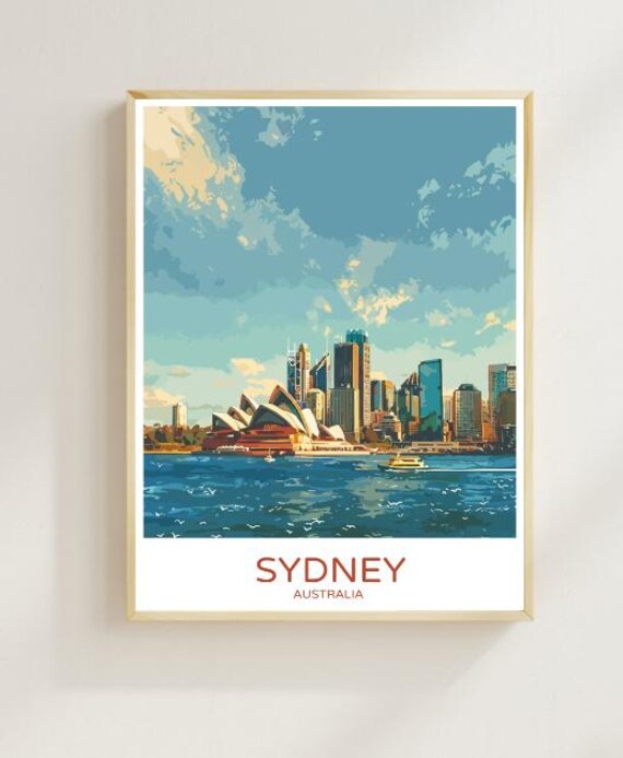 Sydney Australia Travel Poster Opera House Harbour Skyline View Art