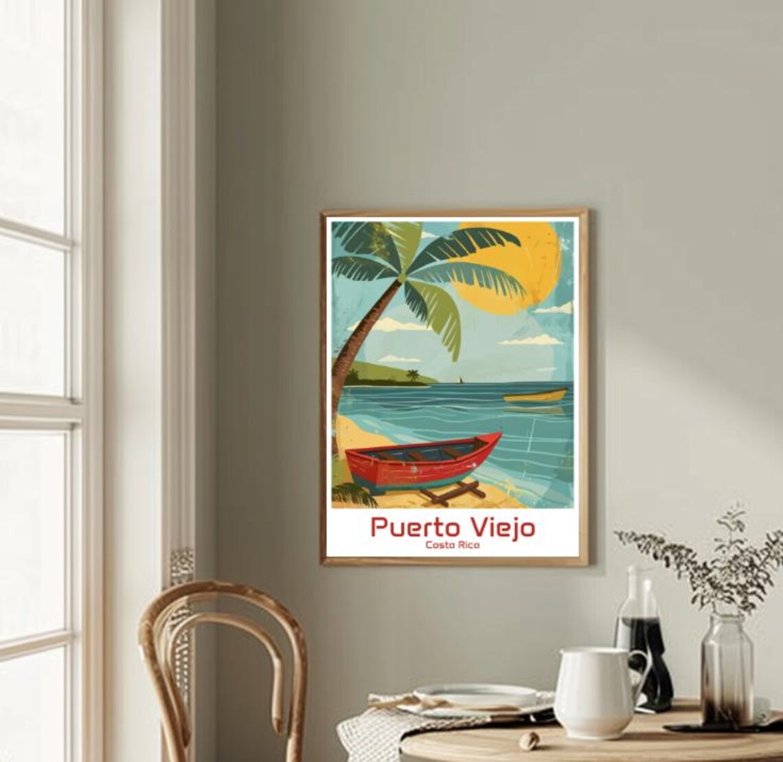 Puerto Viejo Costa Rica Sunset Beach Palm Retro Travel Poster - Image 2