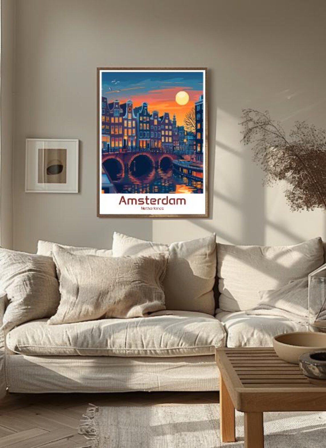 Amsterdam Netherlands Canal Moonrise Gabled Houses Night Travel Poster - Image 3