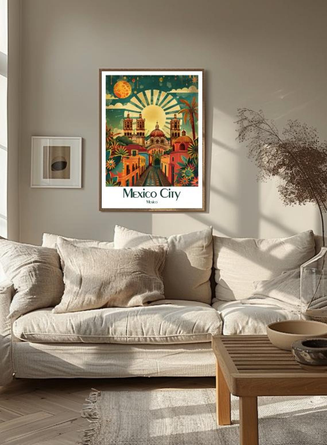 Mexico City Colorful Colonial Street Cathedral Sunburst Art Poster - Image 3