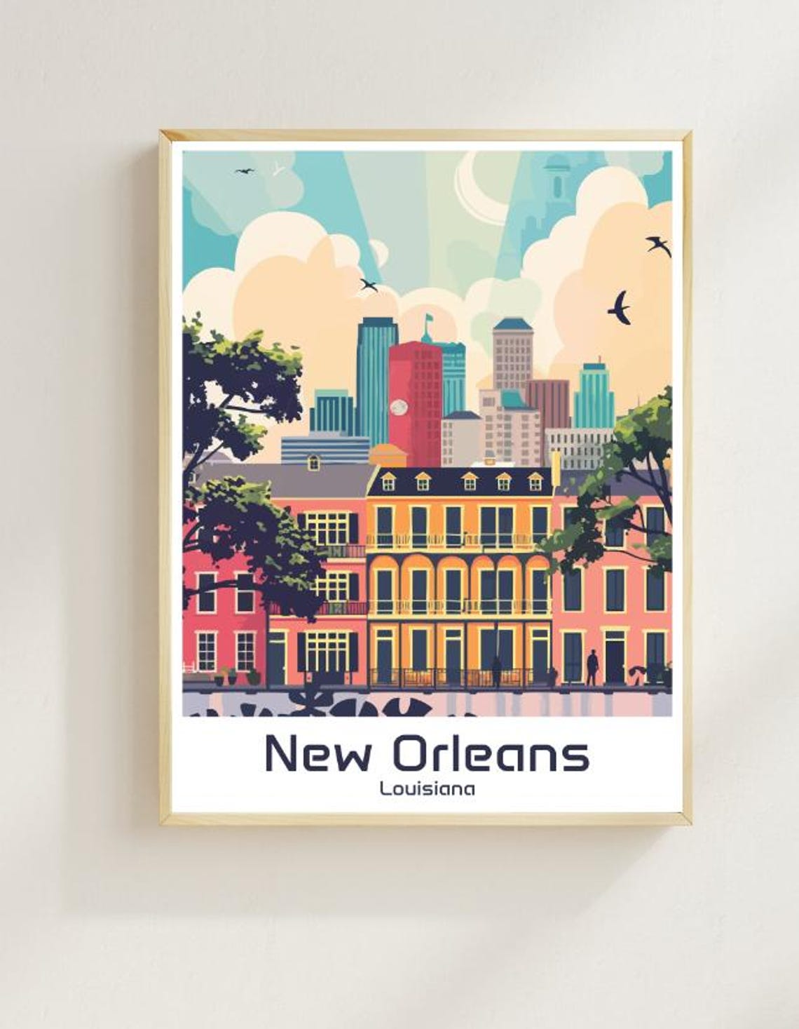 New Orleans Travel Poster Vibrant French Quarter Wall Art Historic Cityscape Print Jazz Music Decor Louisiana Travel Artwork