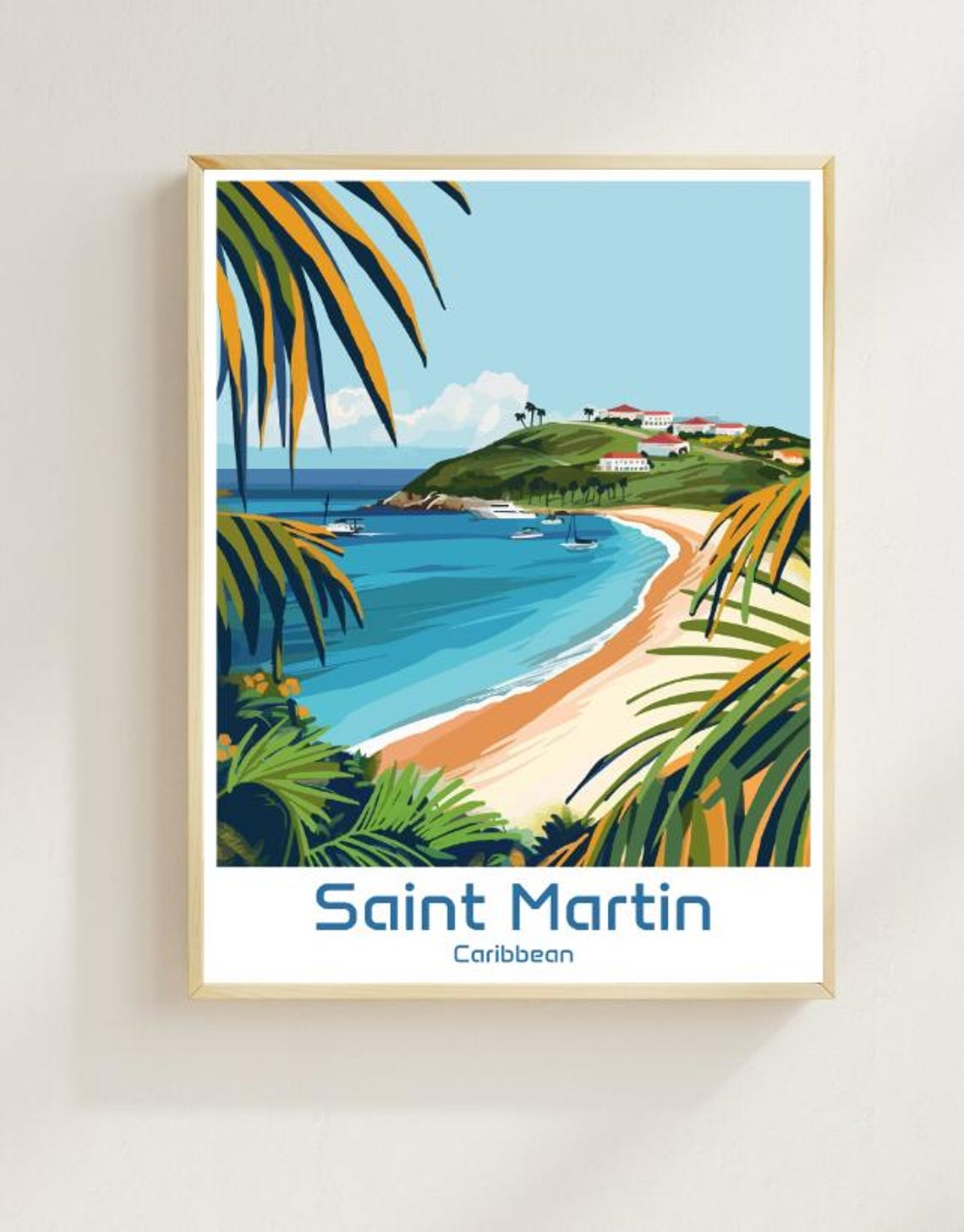 Saint Martin Caribbean Tropical Beach Palm Paradise Travel Poster