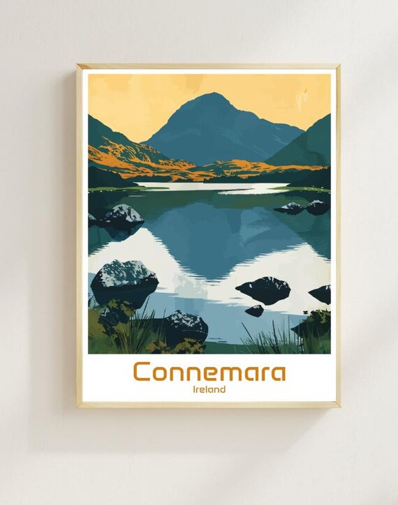 Connemara Ireland Mountain Lake Reflections Vintage Travel Poster