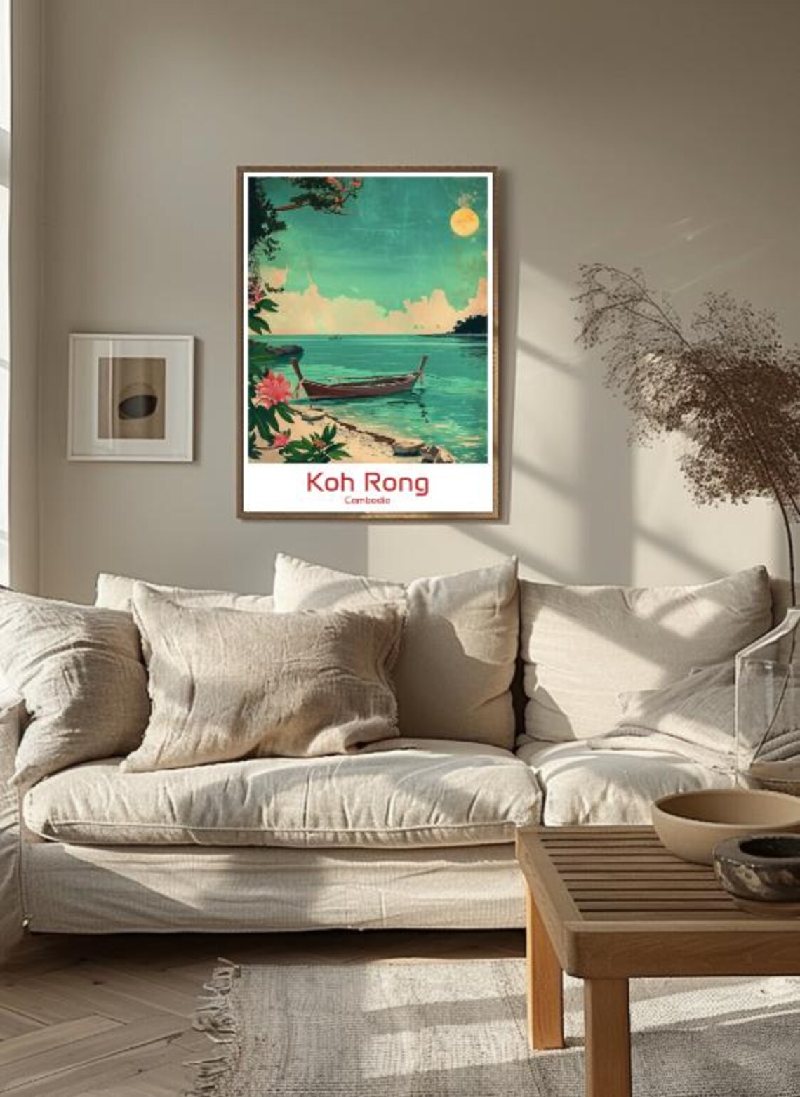 Koh Rong Cambodia Longtail Boat Island Moonlight Travel Poster - Image 3