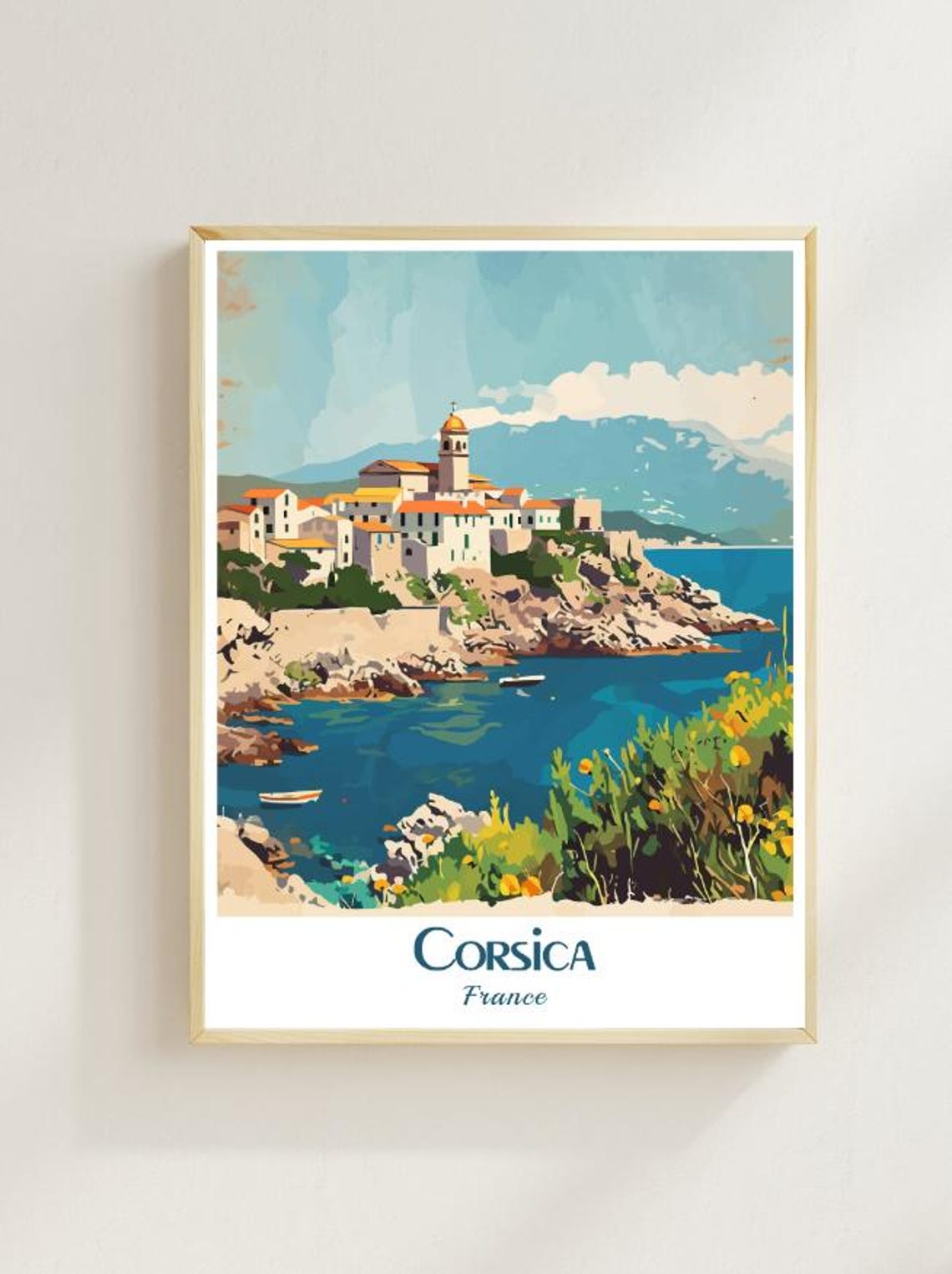 Corsica French Coastal Hill Town Rocky Bay Mediterranean Poster