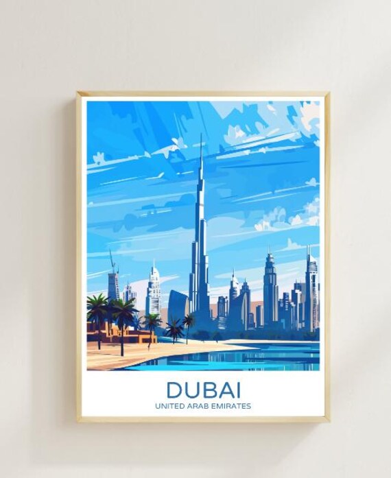 Dubai United Arab Emirates Burj Khalifa Skyline Travel Poster