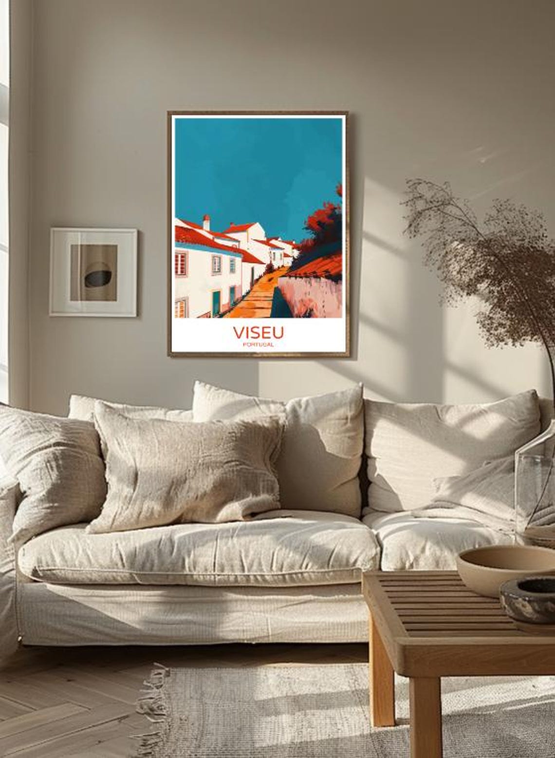 Viseu Portugal Whitewashed Old Town Lane Sunny Travel Poster Art - Image 3