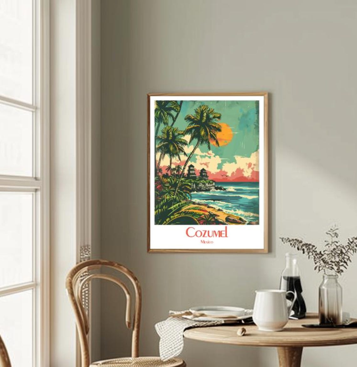 Cozumel Mexico Palm Beach Mayan Temple Ocean Retro Art Poster - Image 2