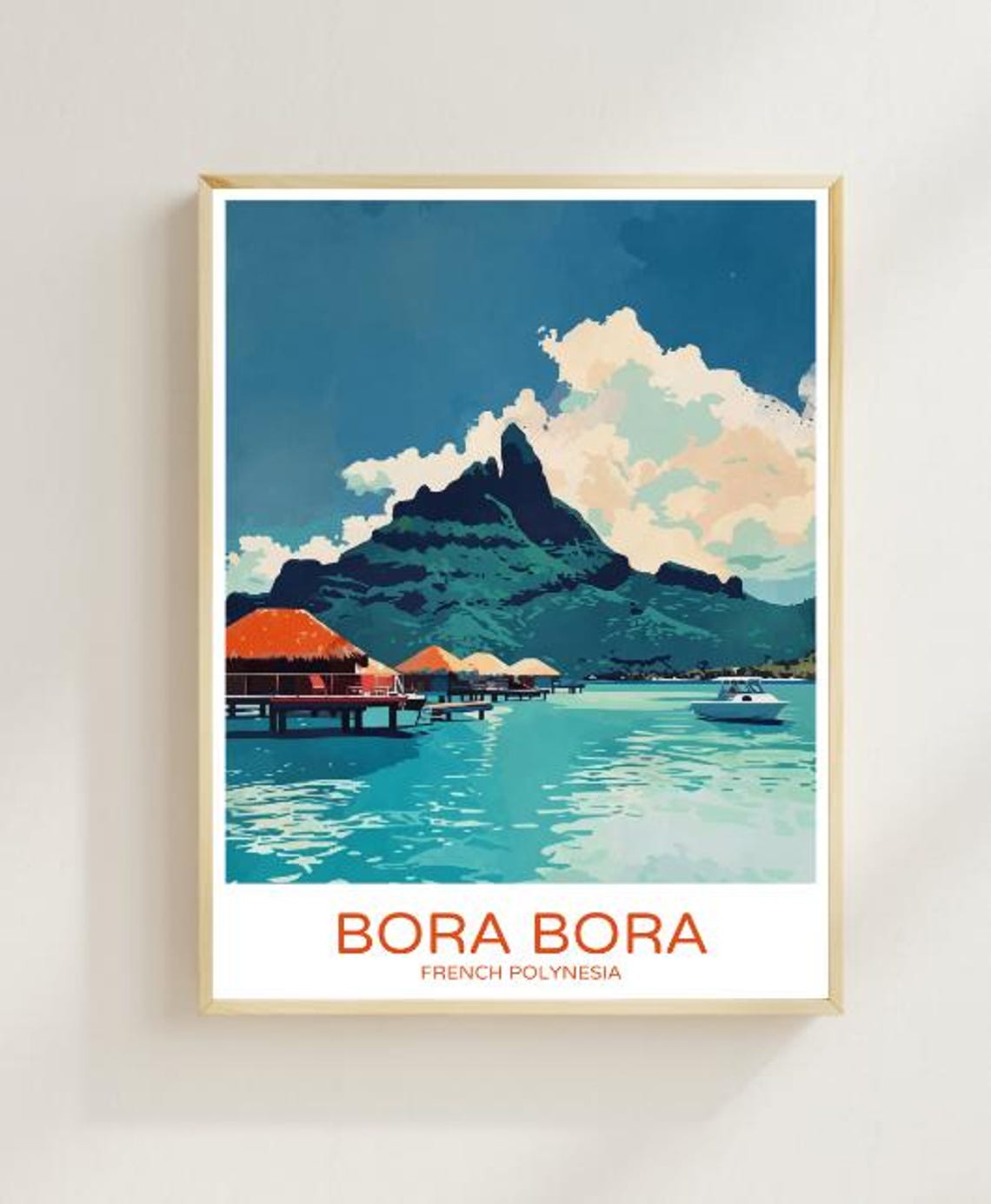 Bora Bora Travel Poster With Overwater Bungalows And Lagoon View