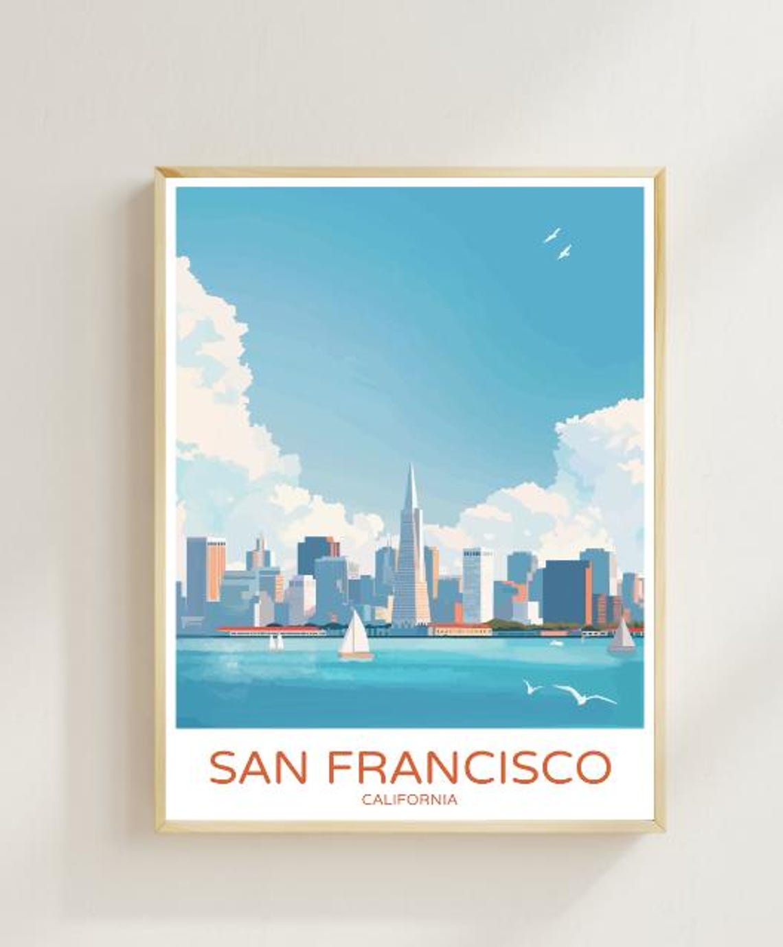 San Francisco California Sailboat Bay Skyline Vintage Travel Poster