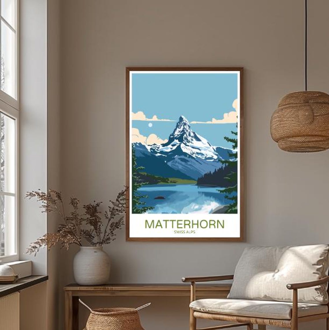 Matterhorn Swiss Alps Snowy Peak Lake Reflection Travel Poster - Image 3