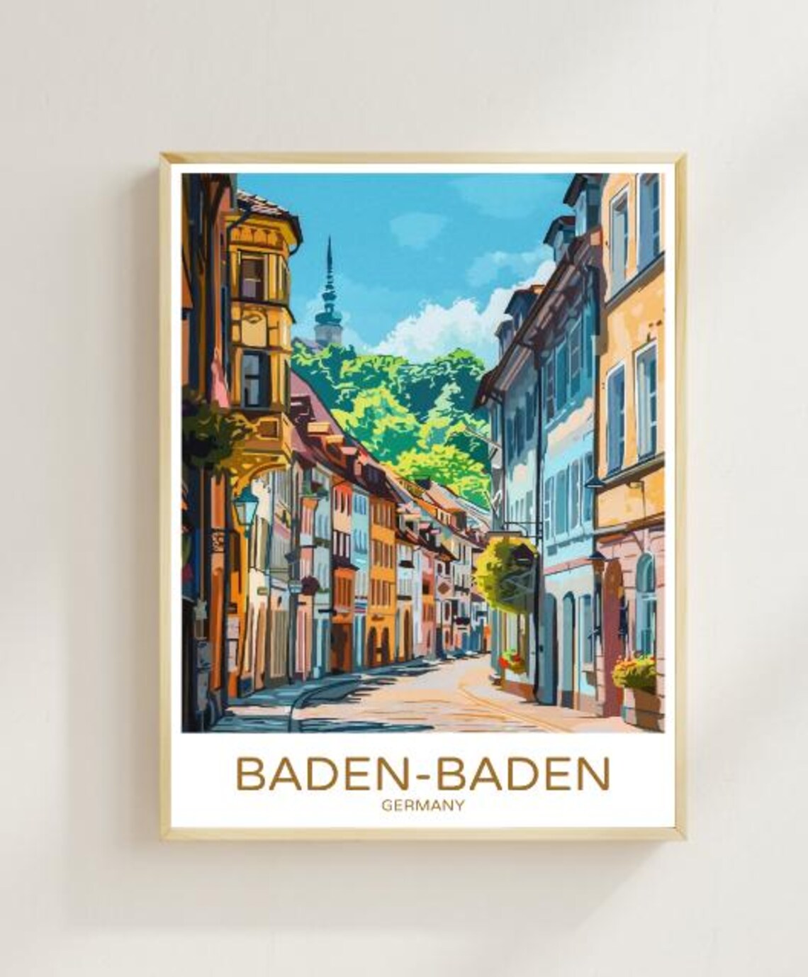 Baden Baden Germany Travel Poster Colorful Old Town Street Art