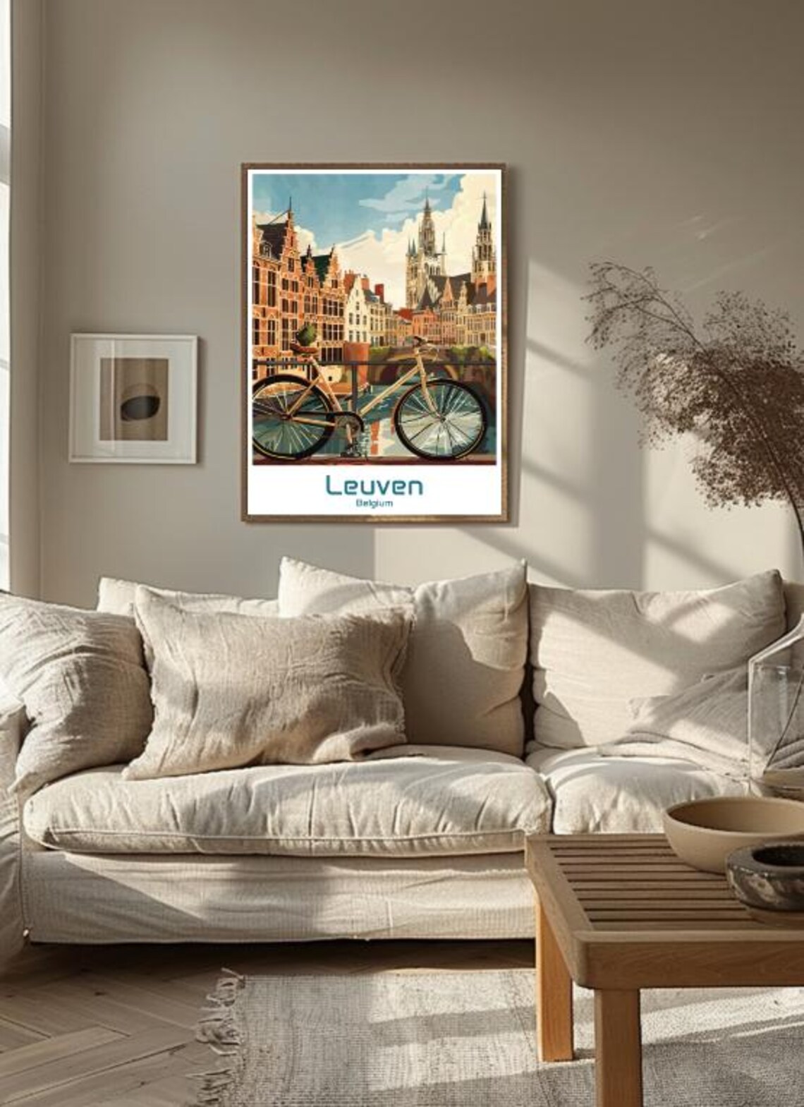 Leuven Belgium Canal Bridge Bicycle Historic Town Vintage Travel Poster - Image 3