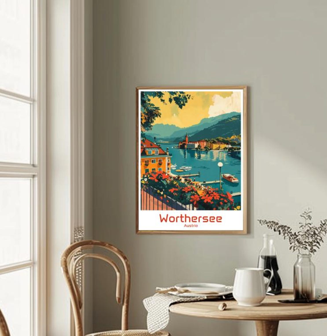 Worthersee Austria Lakeside Flowers Boats Alpine Travel Poster - Image 2