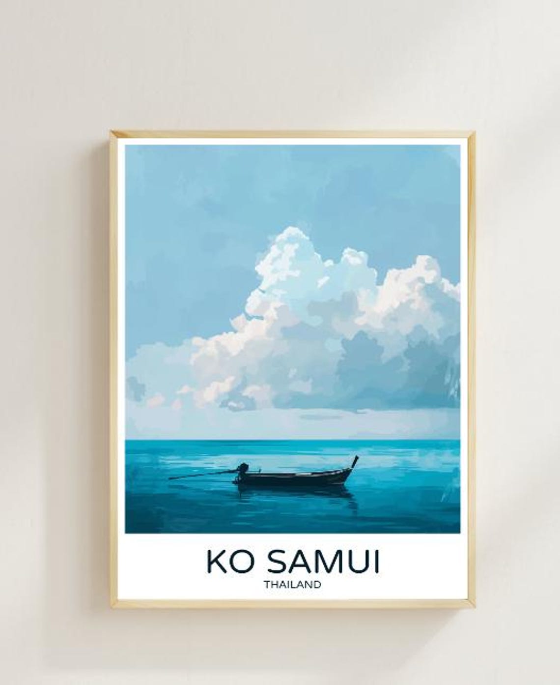 Ko Samui Thailand Longtail Boat Calm Turquoise Sea Travel Poster