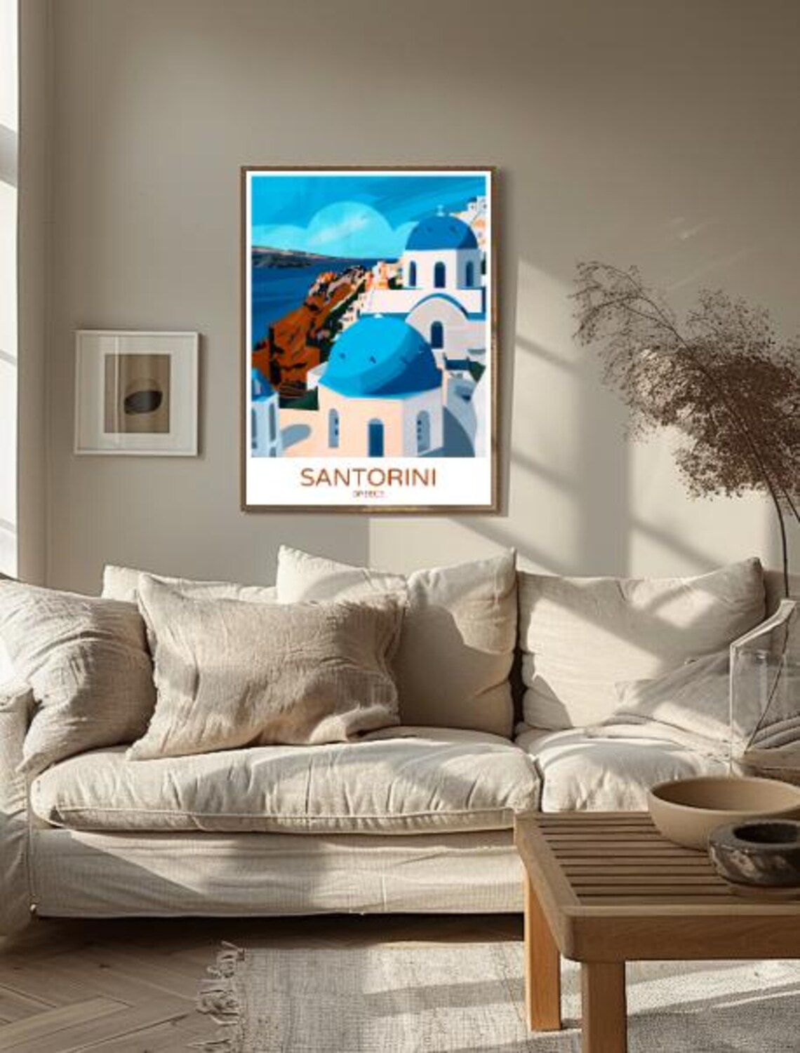 Santorini Greece Iconic Blue Domes Whitewashed Village Travel Poster - Image 2