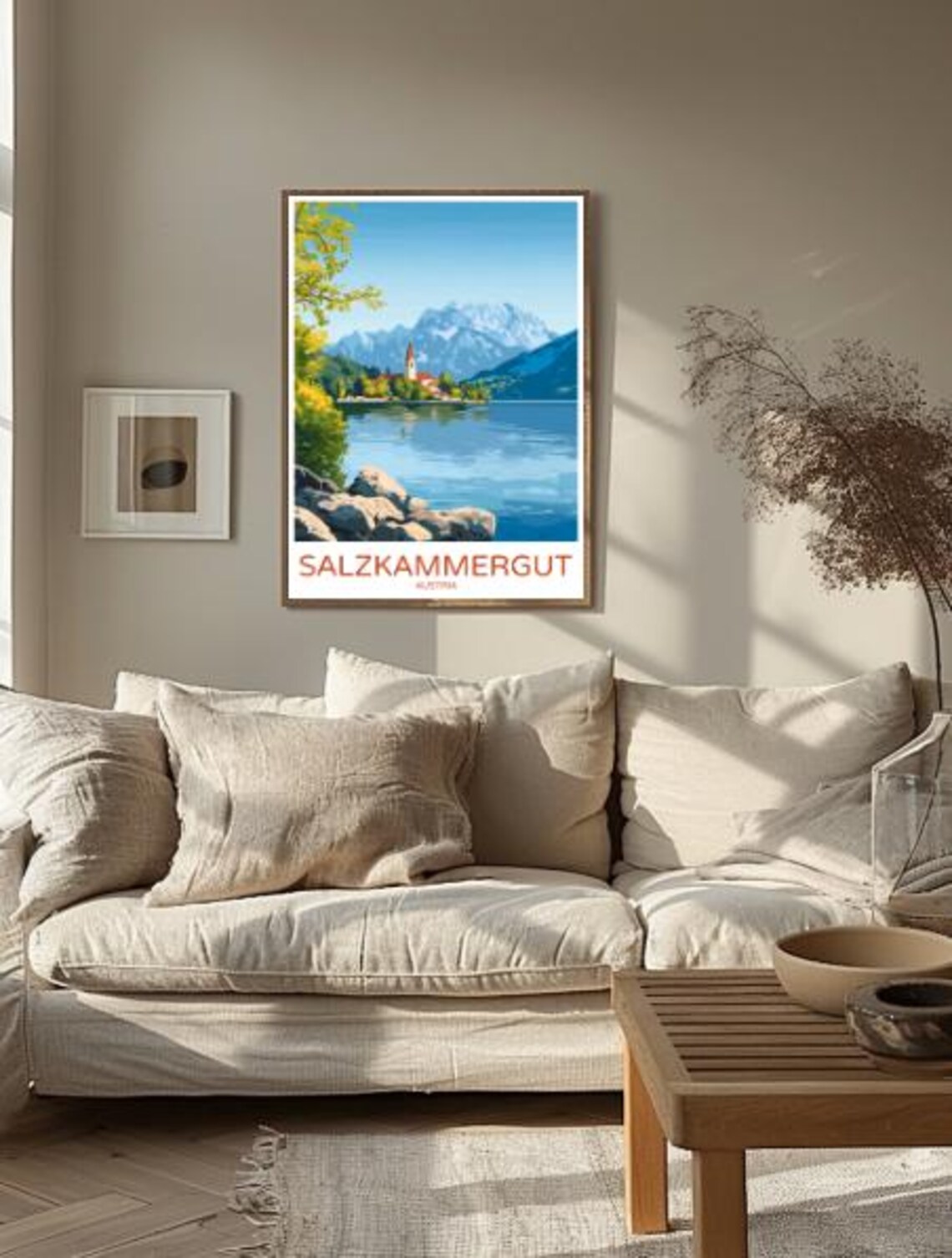 Salzkammergut Austria Travel Poster Alpine Lake Village and Church - Image 2