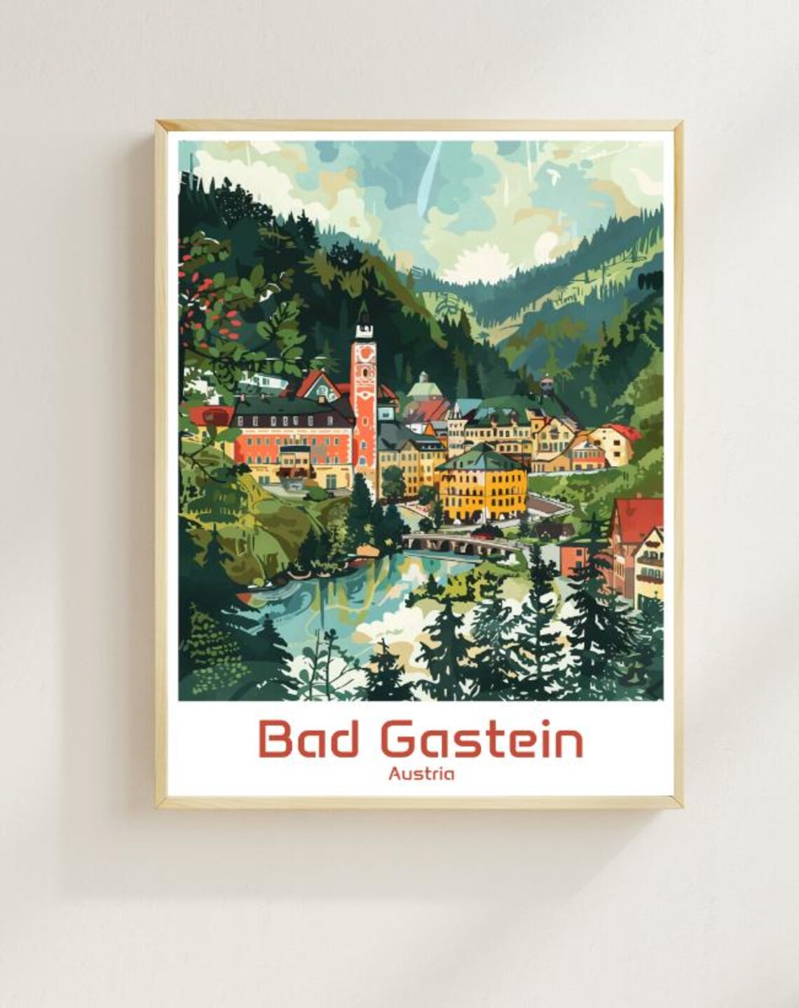 Bad Gastein Austria Alpine Spa Town Forest Valley Travel Poster