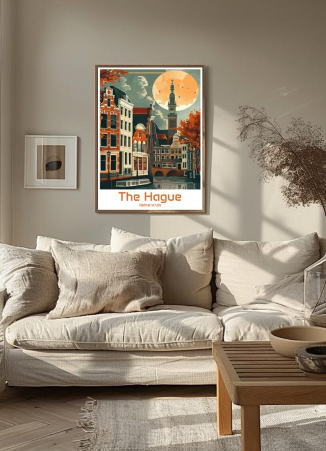 The Hague Netherlands Canal Houses Clock Tower Illustration Poster - Image 3