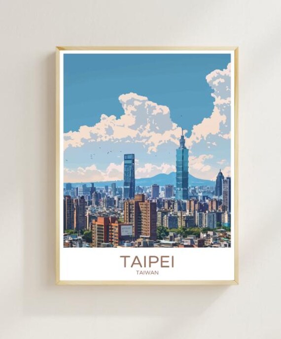 Taipei Taiwan Travel Poster Taipei 101 Tower Skyline Vintage City Decor