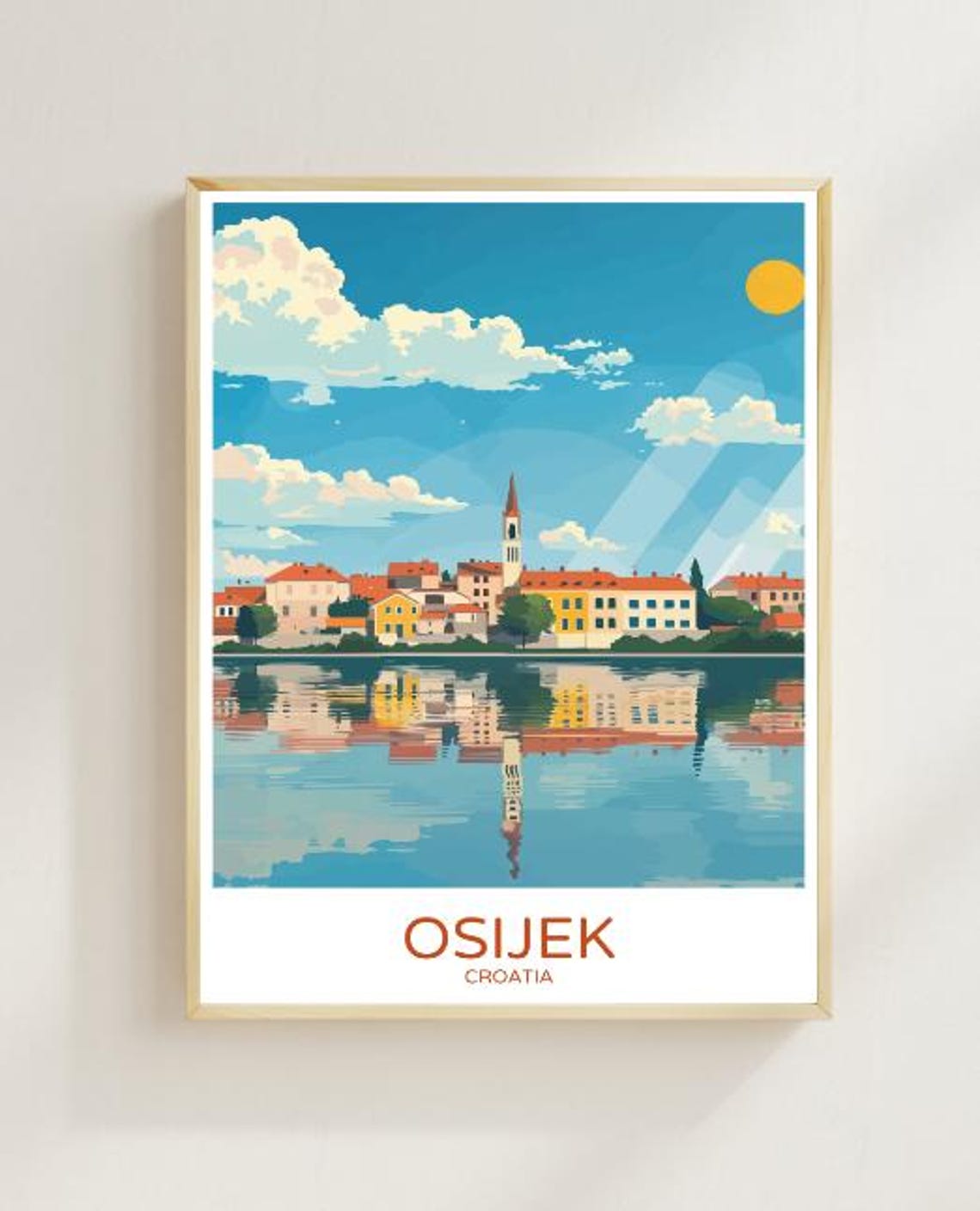 Osijek Croatia Riverside Old Town Church Spire Travel Poster