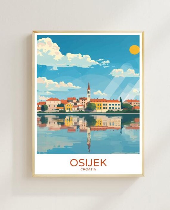 Osijek Croatia Riverside Old Town Church Spire Travel Poster