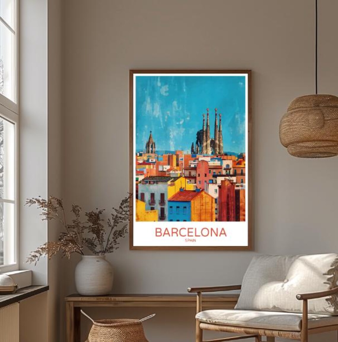 Barcelona Spain Colorful Cityscape With Cathedral Spires Travel Poster - Image 3