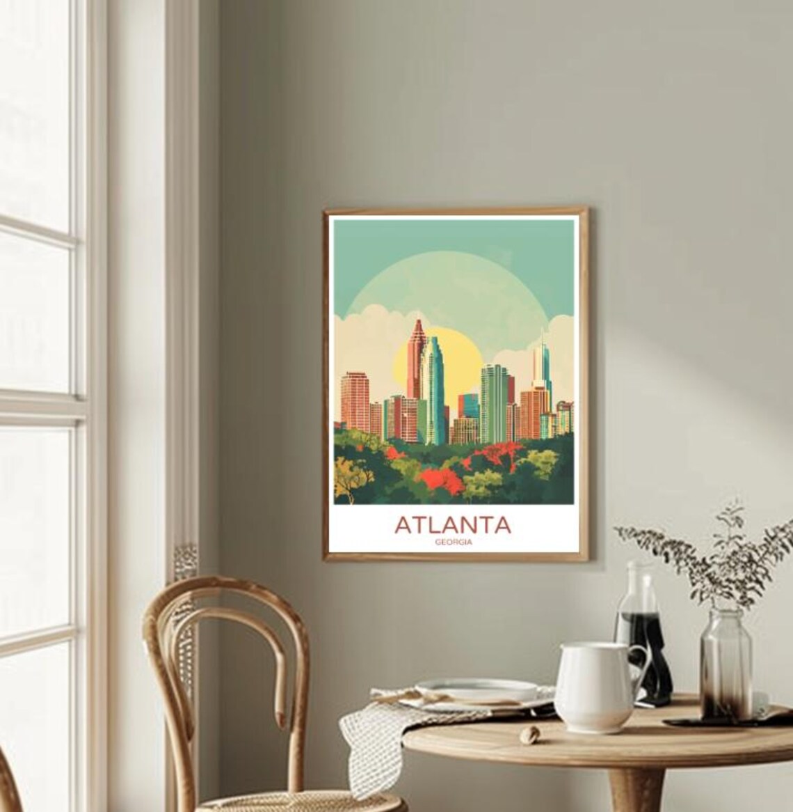 Atlanta Georgia Downtown Skyline at Sunset Retro Travel Poster - Image 2