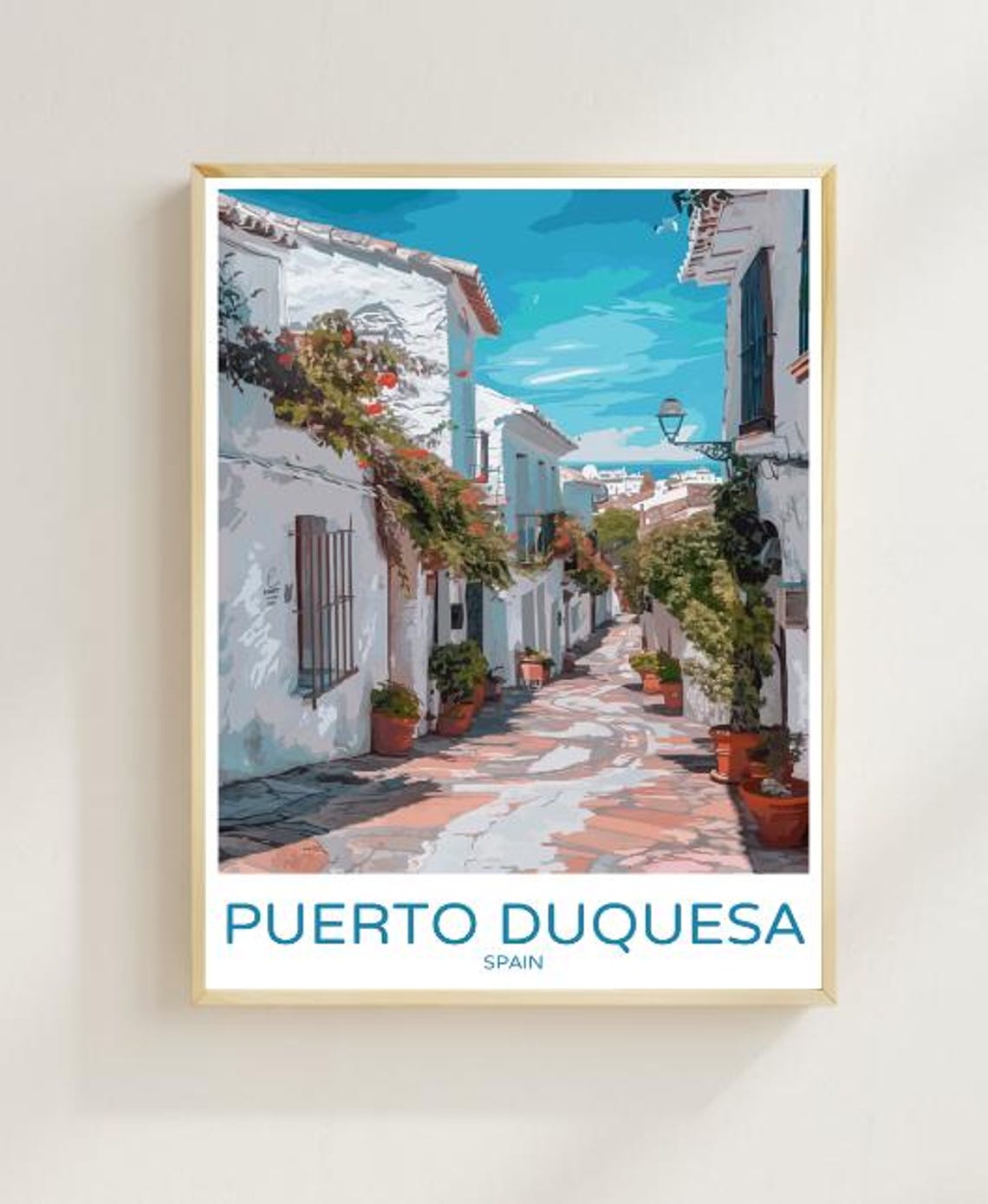 Puerto Duquesa Spain Whitewashed Flower Street Travel Poster