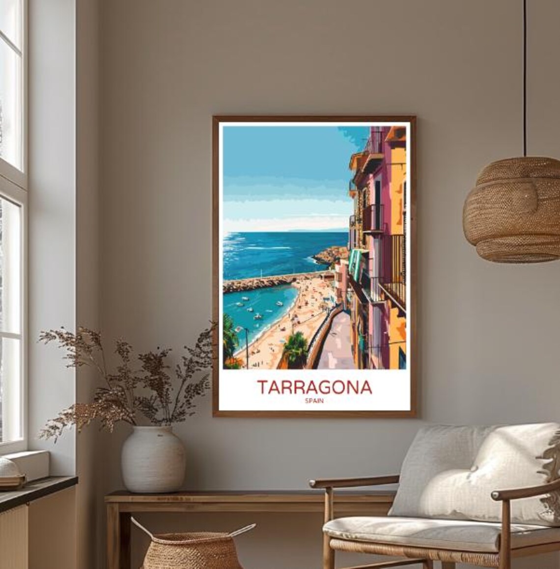 Tarragona Spain Travel Poster Vibrant Beach and Colorful Buildings - Image 3