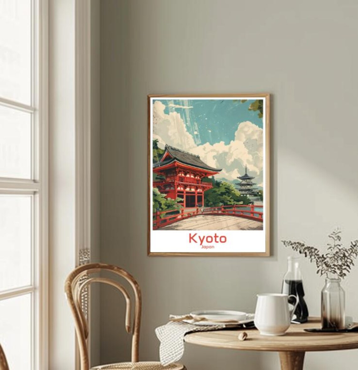 Kyoto Japan Red Temple Pagoda Cherry Blossom Travel Art Poster - Image 2