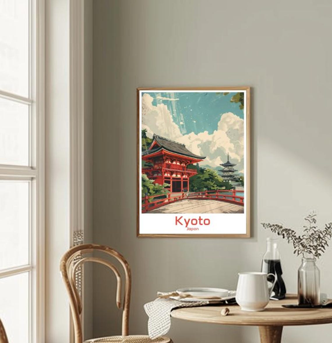 Kyoto Travel Poster Japan Temple Wall Art Cherry Blossom Landscape Decor - Image 2