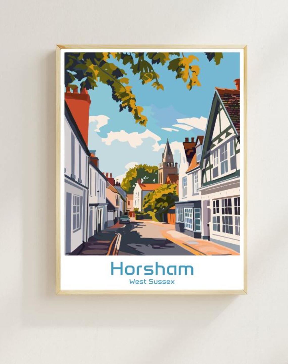 Horsham West Sussex Quaint English Market Town Travel Scene Poster