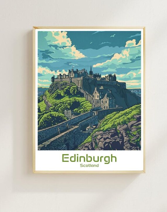 Edinburgh Scotland Castle Hill Historic Green Cityscape Poster