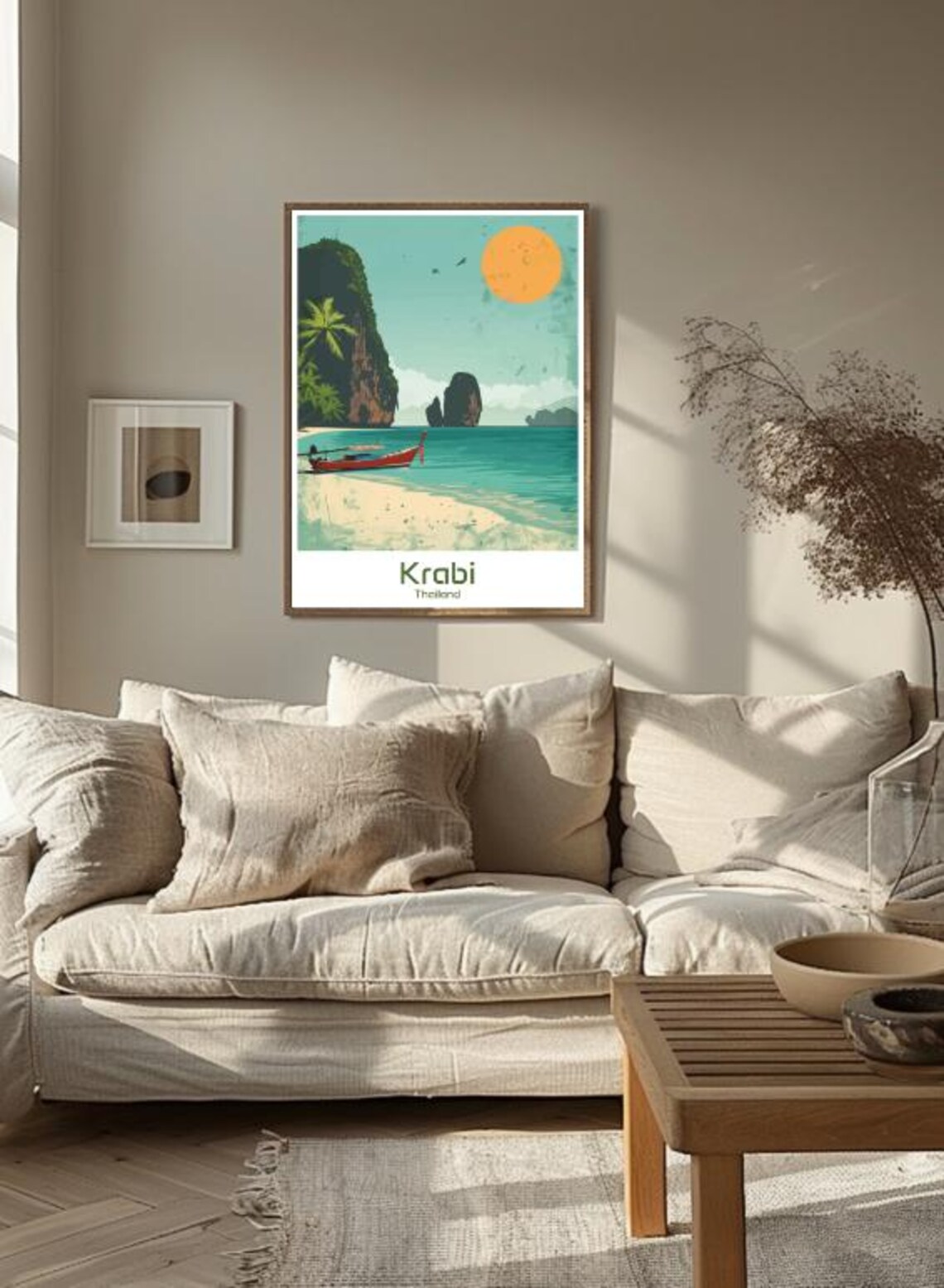Krabi Thailand Longtail Boat Beach Karst Sunset Vintage Poster - Image 3