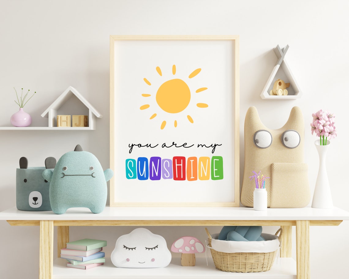 You Are My Sunshine Rainbow Block Letters Yellow Sun Kids Poster - Image 2
