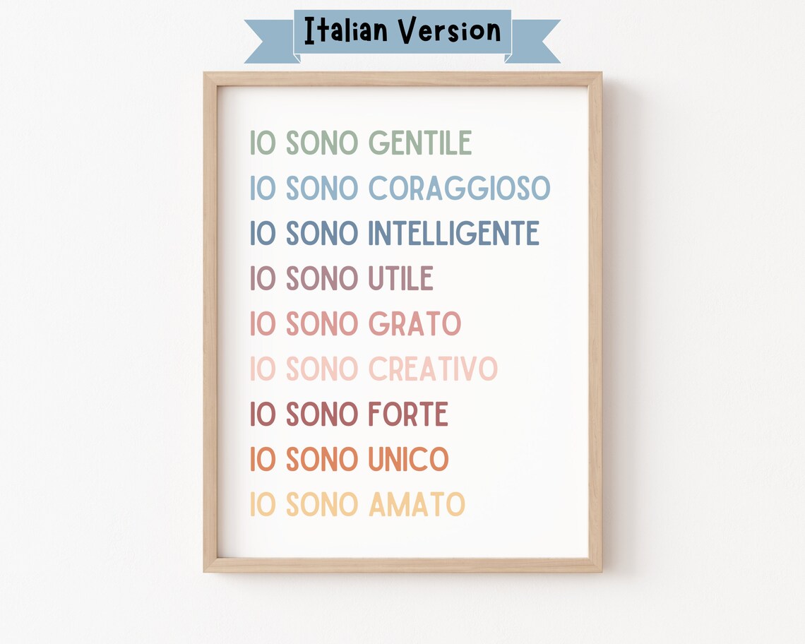 Affirmations For Kids In Italian, Bilingual Art Print