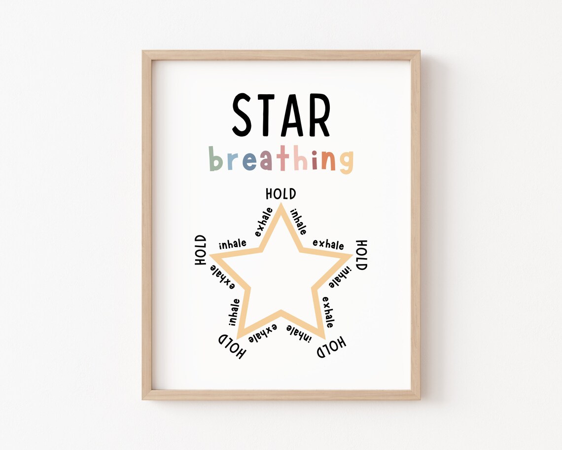 Star Breathing Mindfulness Poster, Therapy Office Decor