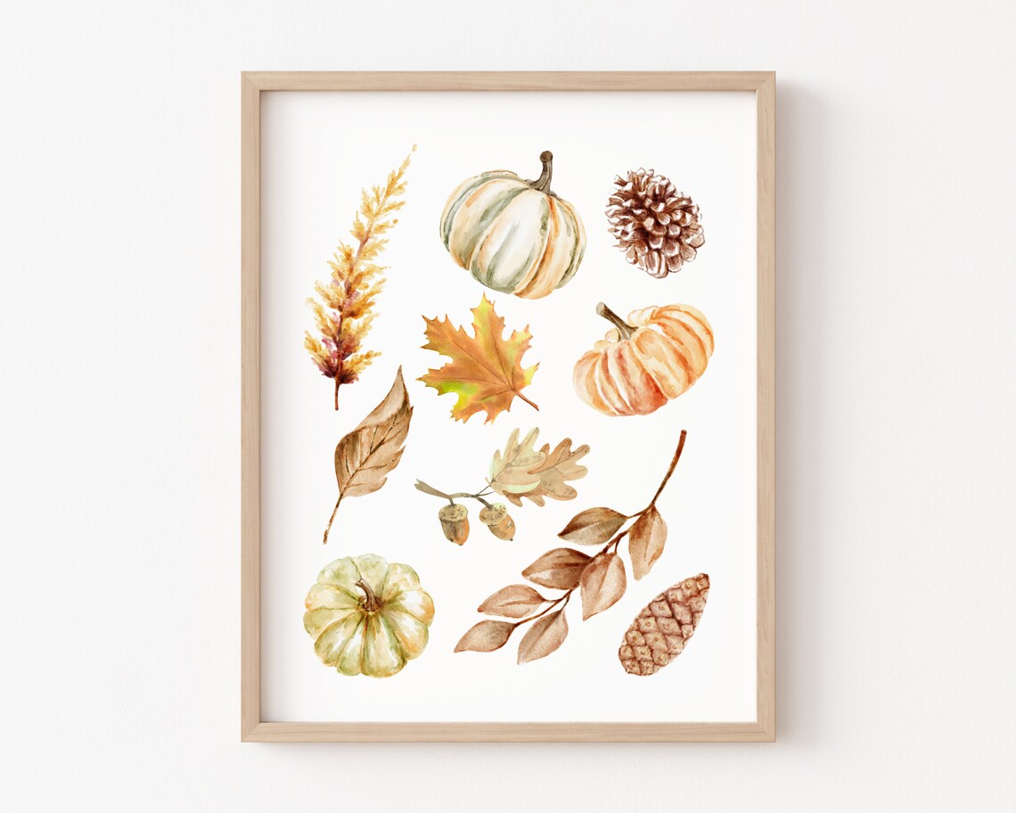 Fall Wall Decor Autumn Leaves Watercolor Art Print