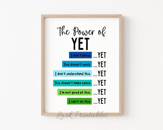 The Power Of Yet Poster, Growth Mindset Art Print