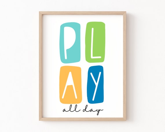Play All Day Typography Art Print, Playroom Decor