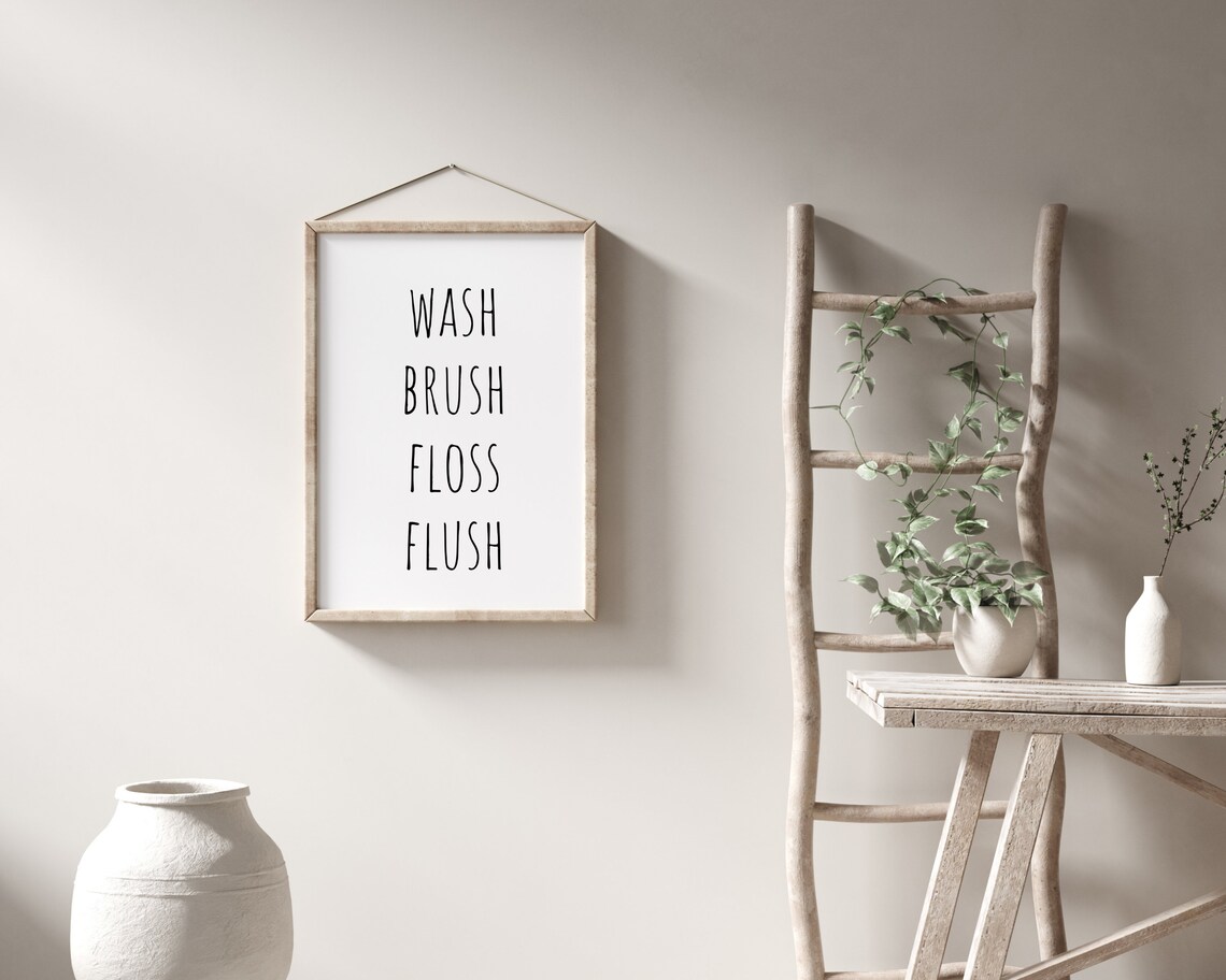 Wash Brush Floss Flush Bathroom Wall Art Print - Image 2