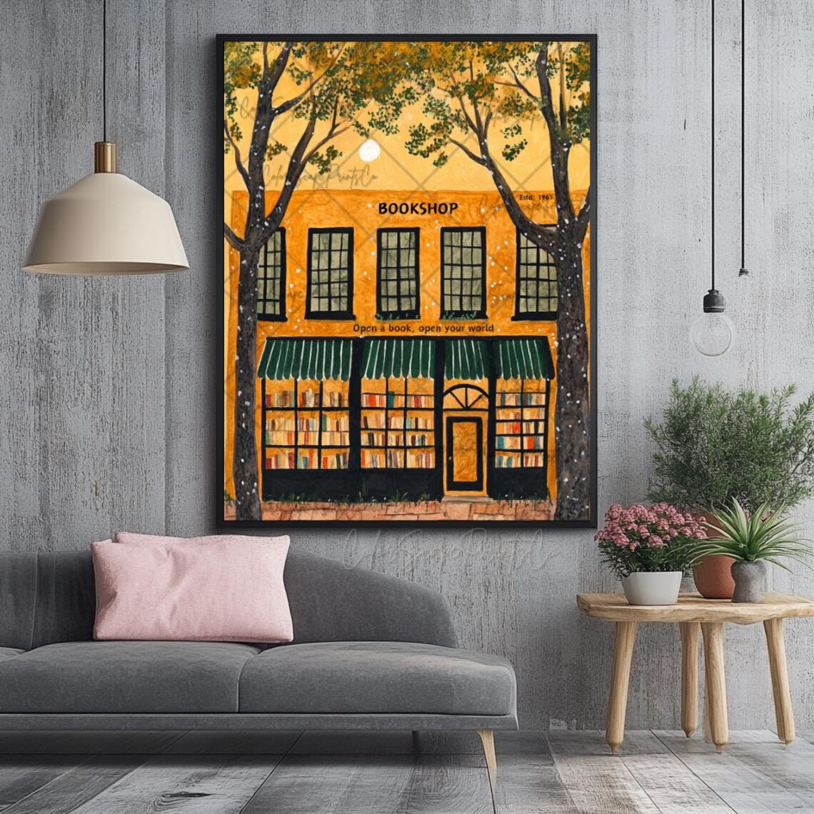 Quaint Bookshop Illustration Estd 1967 Open a Book Open Your World Poster - Image 2
