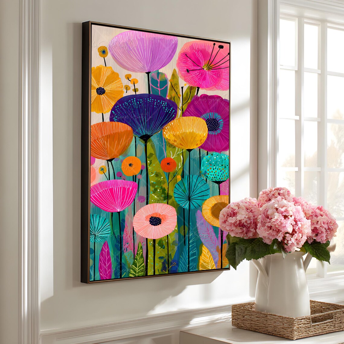 Bright Flowers Art Print Set of 2, Modern Floral Decor - Image 2