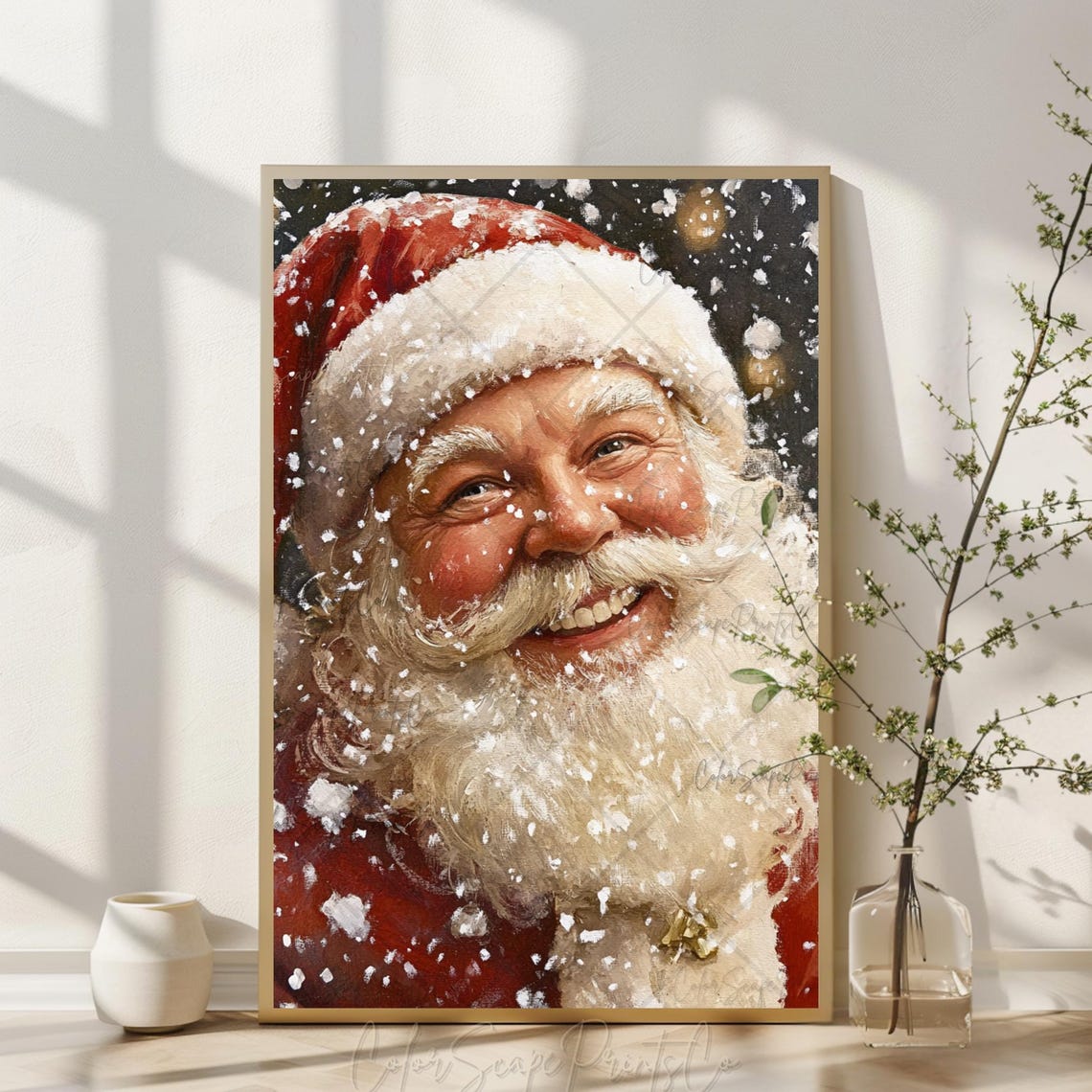 Santa Face Snowfall Portrait Classic Christmas Holiday Poster - Image 3
