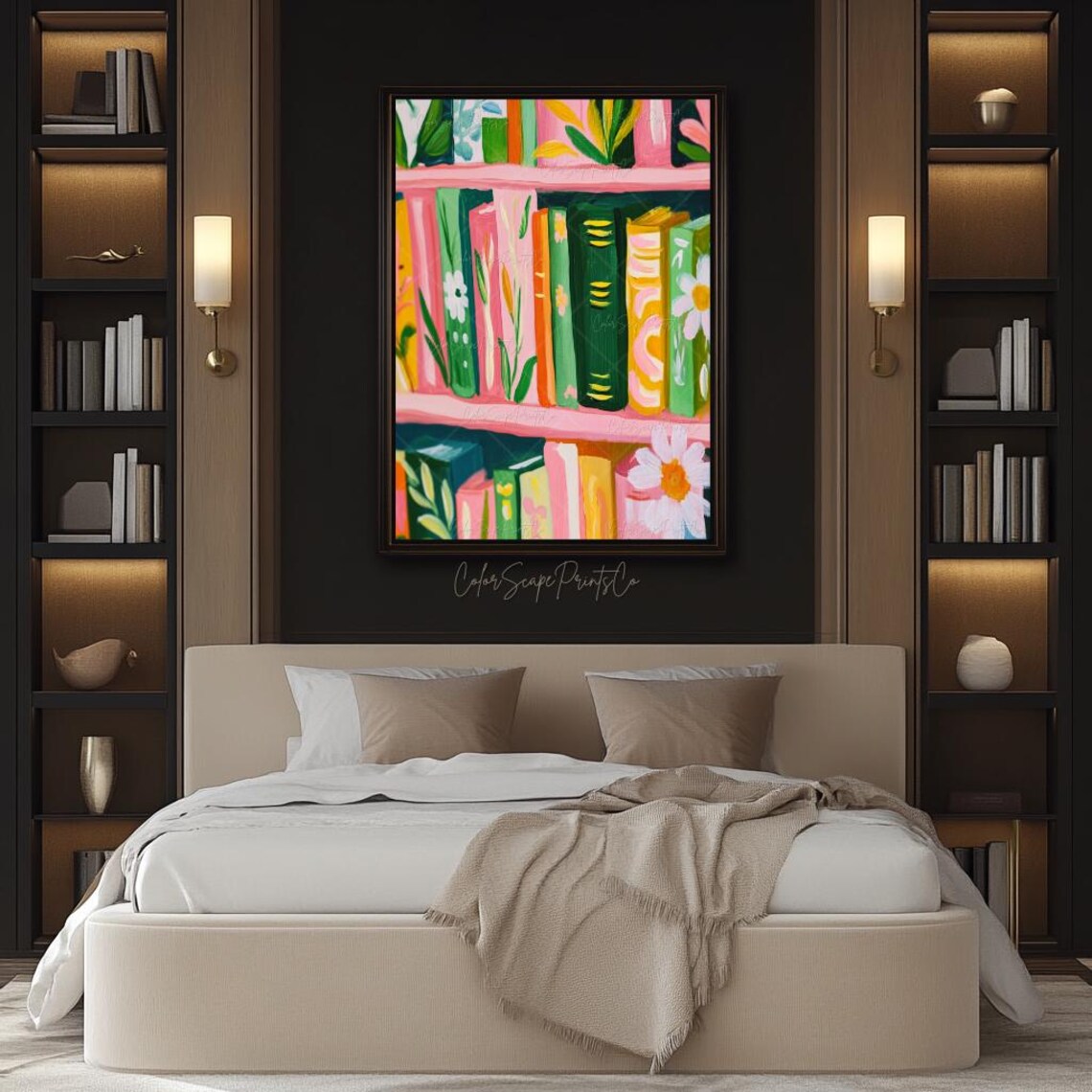 Book Stack Painting, Pastel Bookshelf Art Print - Image 2