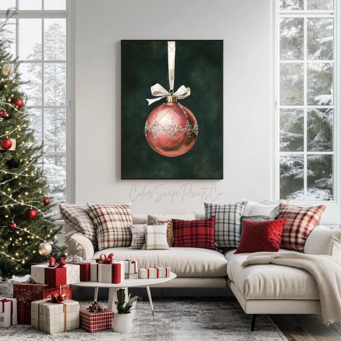 Pink Christmas Ornament Print Pink Christmas Bauble Painting Jewel Tone Christmas Print Pink Christmas Festive Print Holiday Print - Image 4