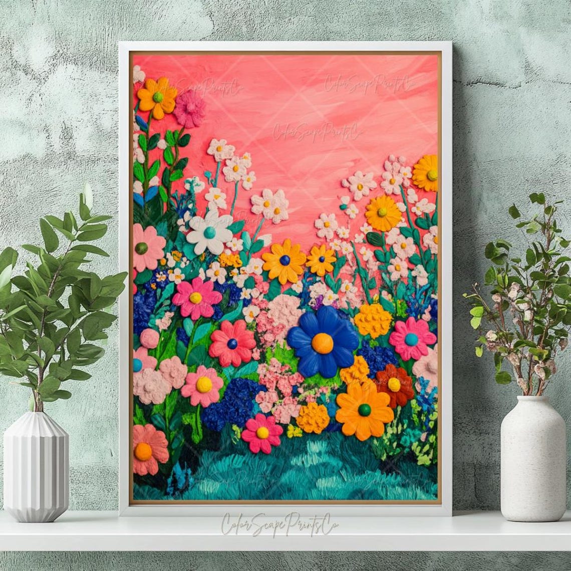 Flower Garden Painting Colorful Spring Landscape Painting English Garden Print Colorful Farmhouse Decor Botanical Landscape Floral Nursery - Image 2