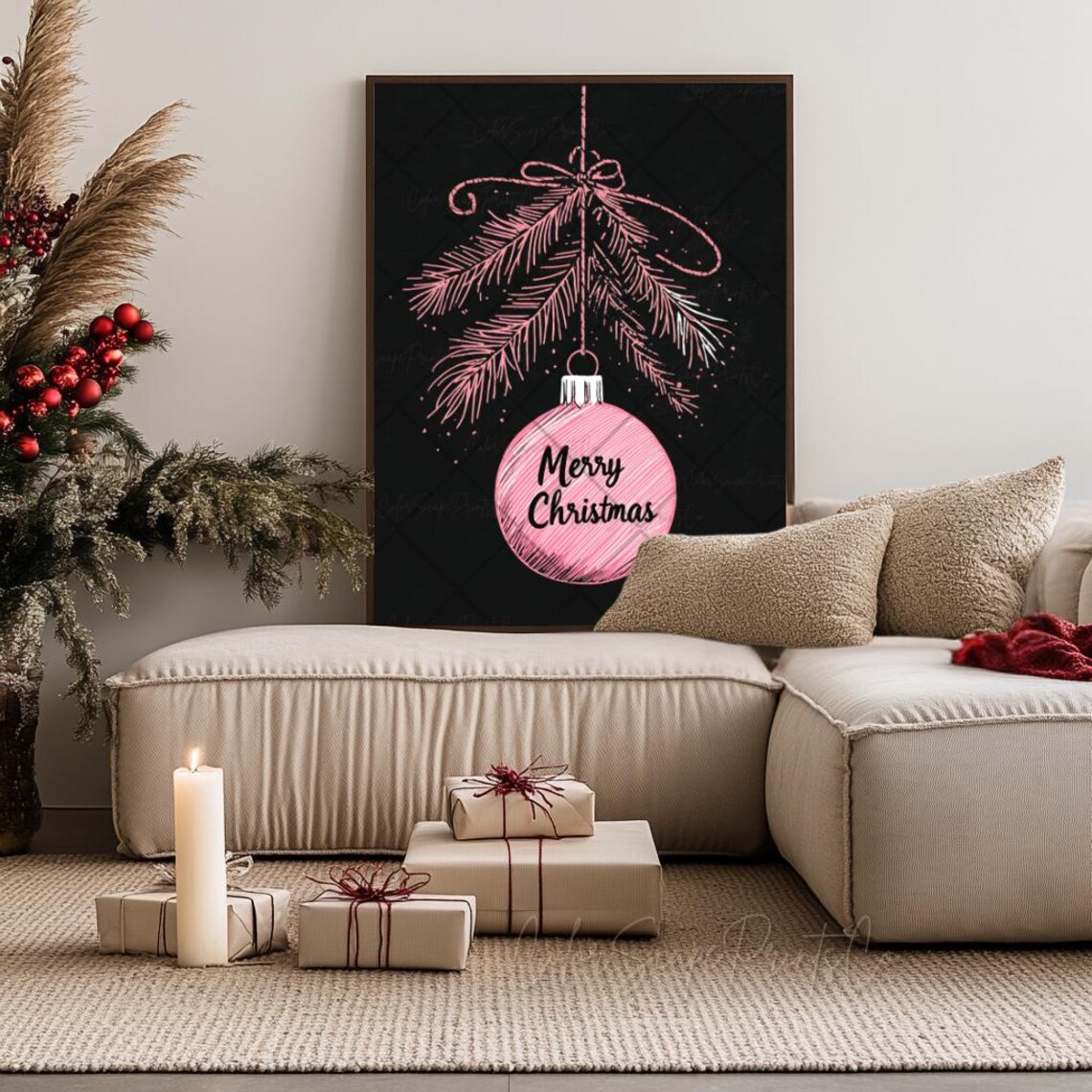 Pink Merry Christmas Ornament on Black Chalk Style Holiday Poster - Image 4