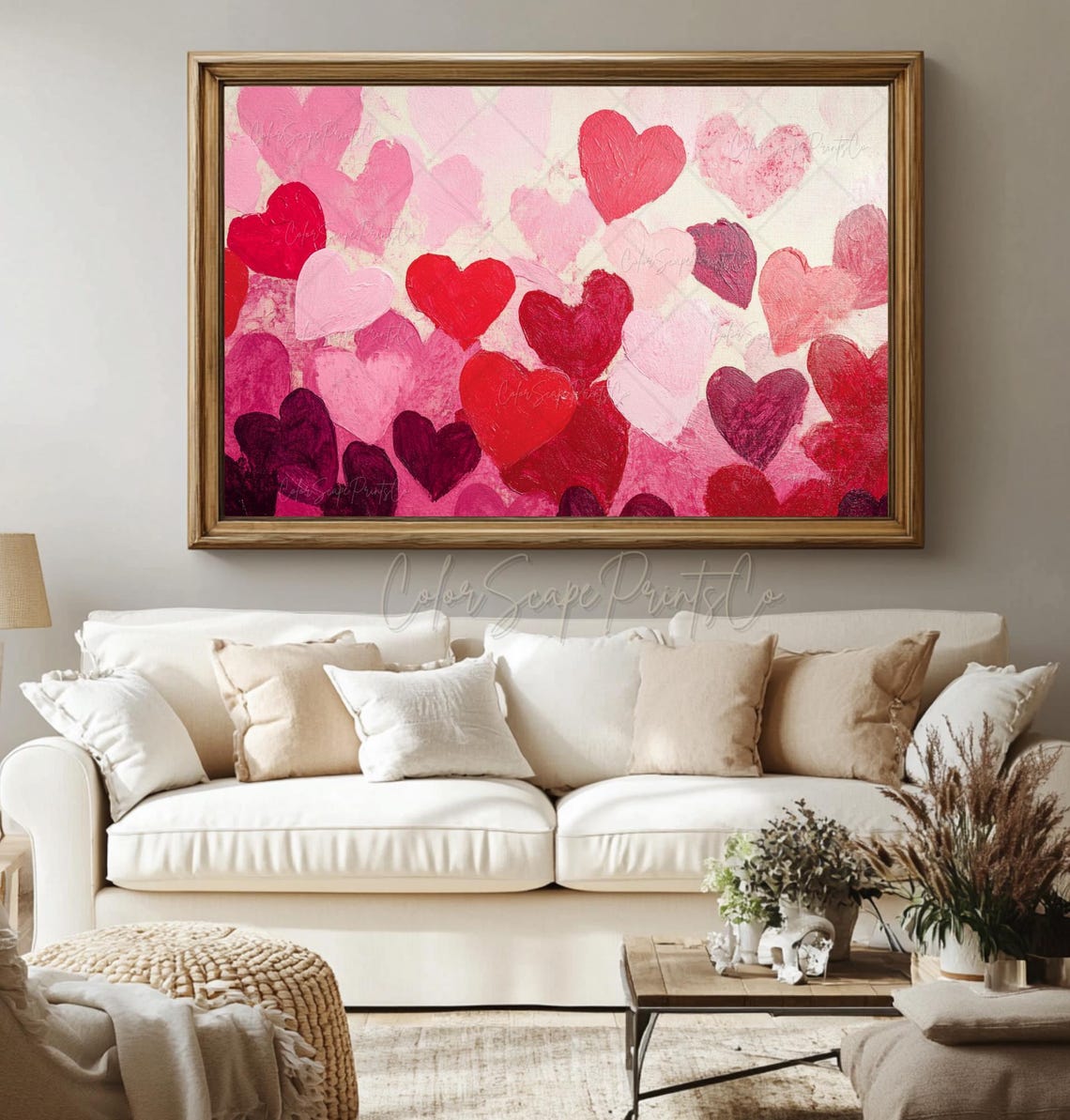 Red and Pink Hearts Abstract Textured Painting Valentine Poster - Image 4
